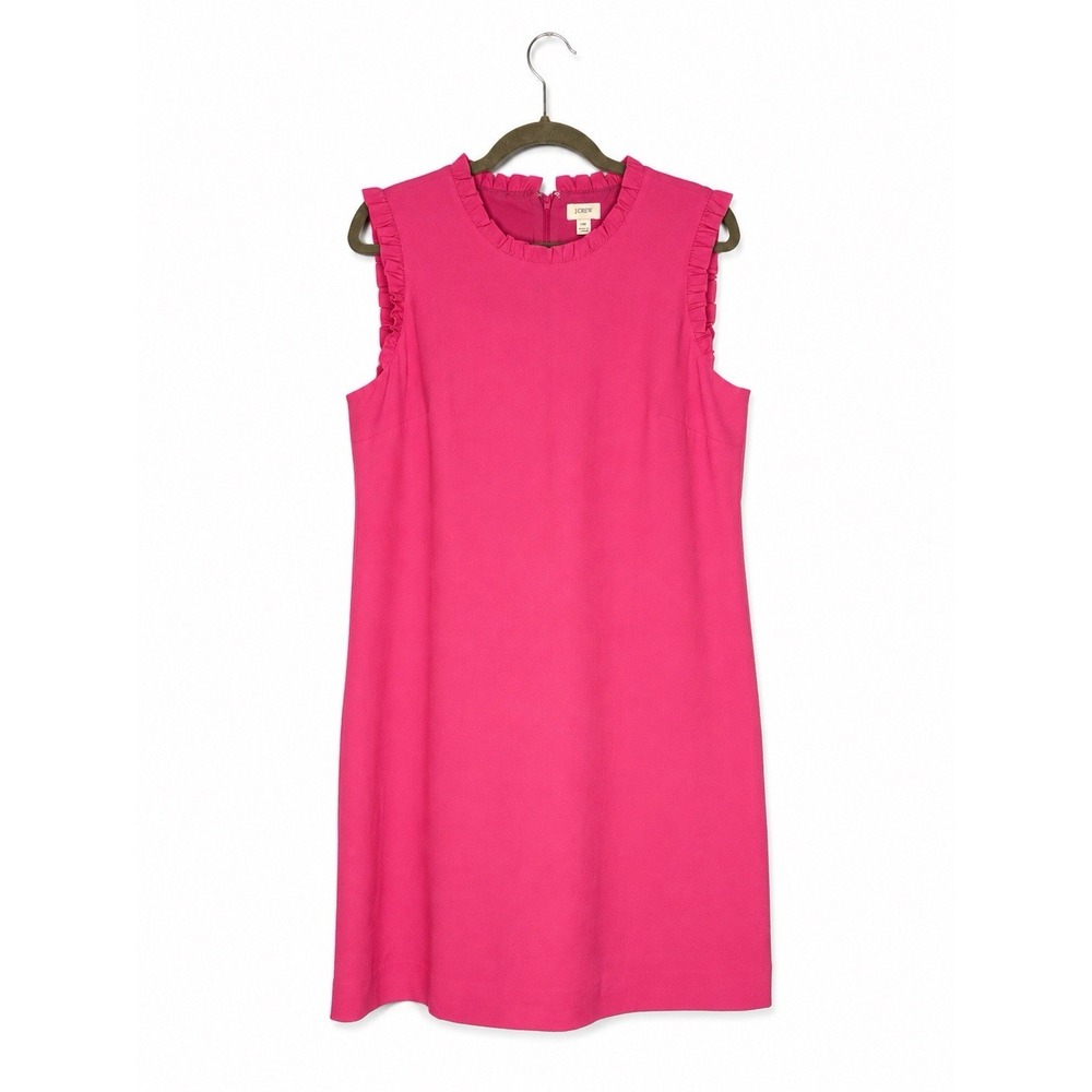 J.Crew Ruffle Trim Shift Dress 14 Bright Pink Sleeveless Career Classiccore NWT